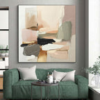 “Blush - Gold Abstract Blocks” - Blush, Gold, Neutral Tones Abstract Geometric Painting On Canvas PS0738