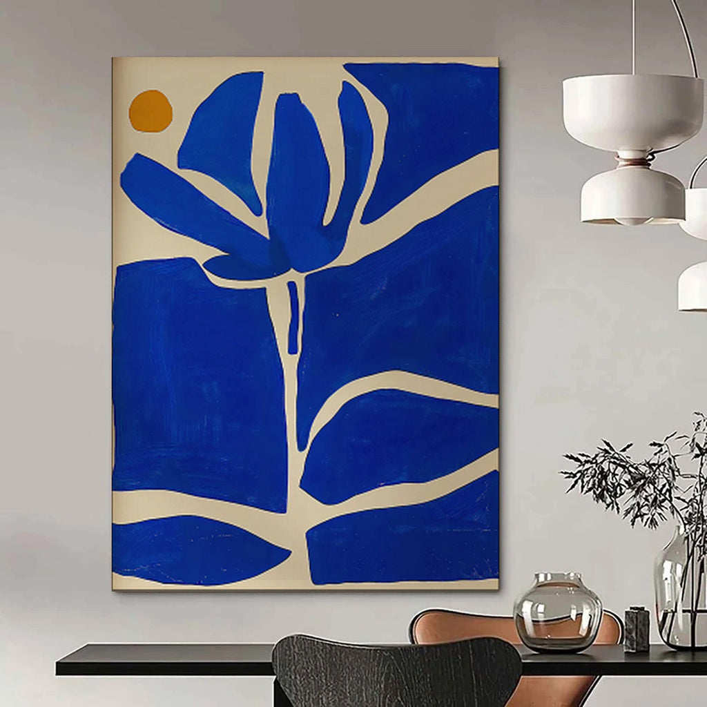 “Blue and Orange Floral Silhouette” - Minimalist Floral Painting On Canvas PT1834