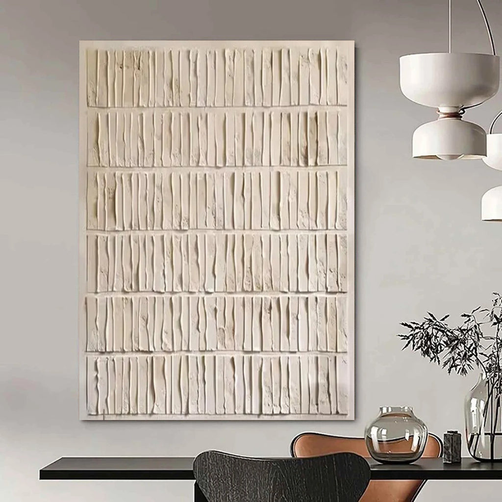“White Textured Rhythm” - Minimalist Abstract Painting On Canvas PT2359
