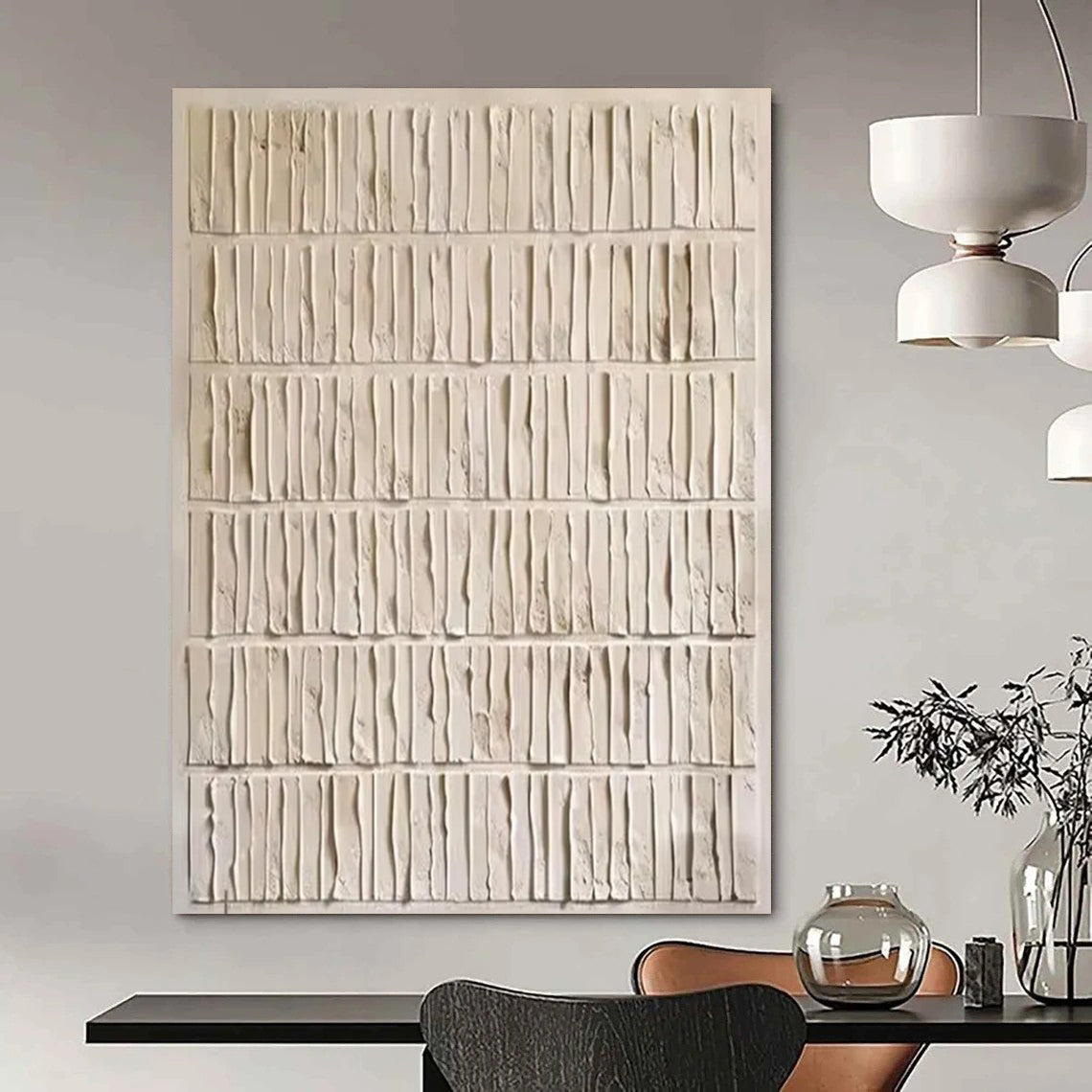 “White Textured Rhythm” - Minimalist Abstract Painting On Canvas PT2359