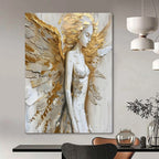 Gold & White Winged Figure, Textured Impressionism, Painting On Canvas PT2138