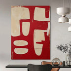 “Red and White Abstract Forms” - Color Field Painting On Canvas PT2367