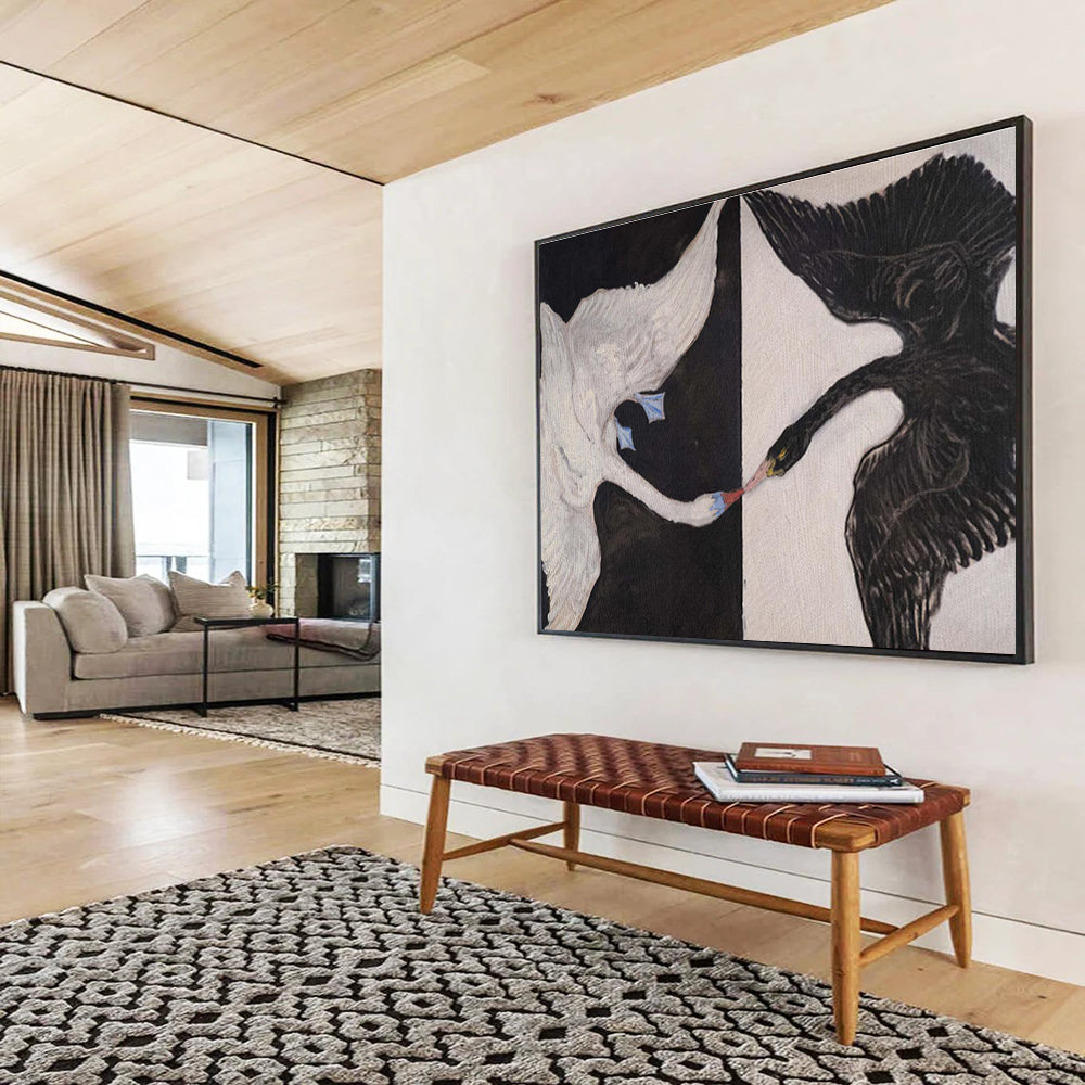 Black and White Swans in Symmetry Animal Painting On Canvas DKS125