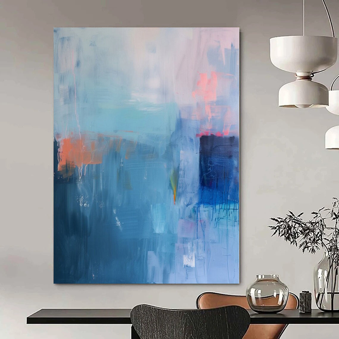 Blue, Teal, Orange and Pink with Textured Layers "Coastal Rhythm" Abstract Painting On Canvas PS1178