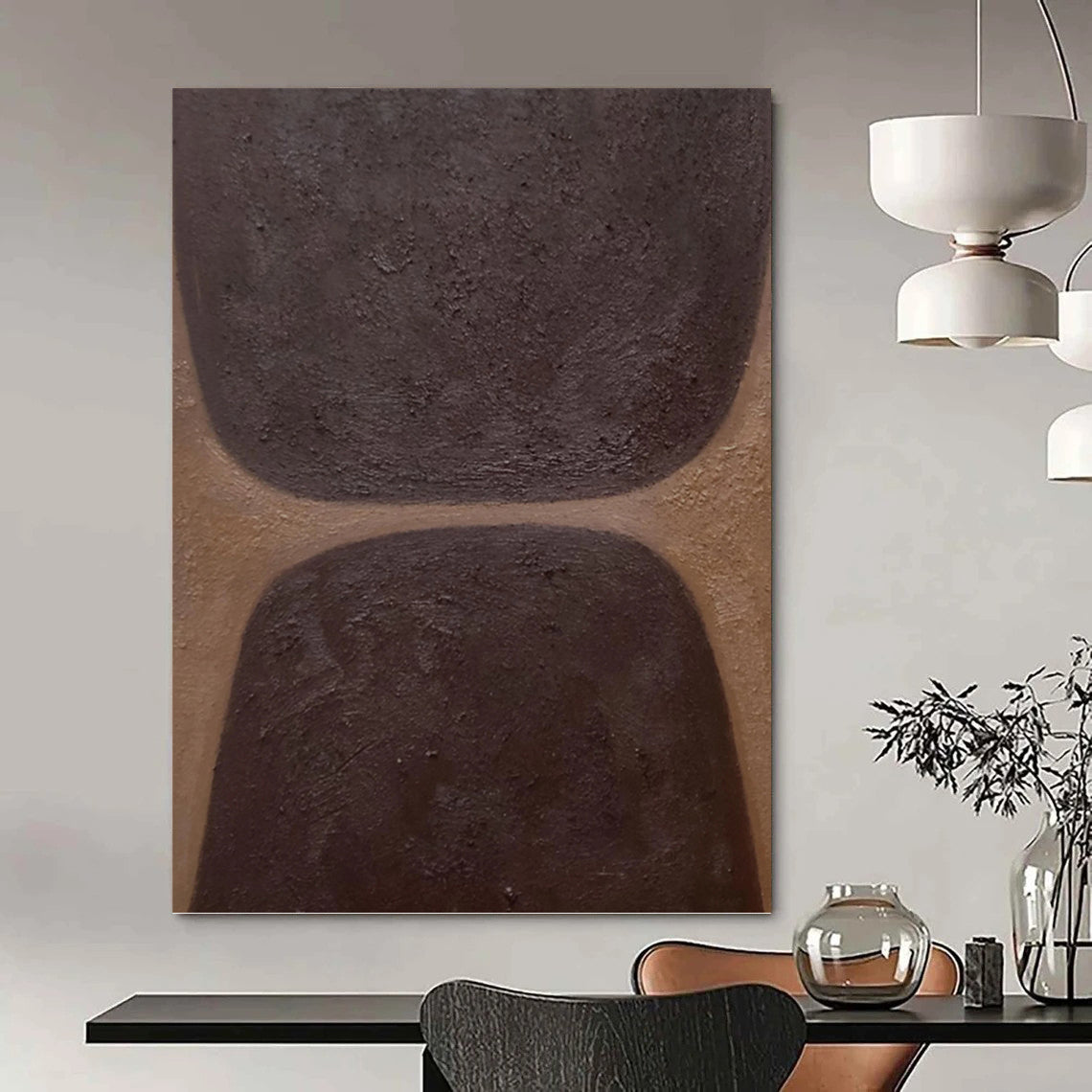 “Dark Brown Textured Squares” - Minimalist Abstract Painting On Canvas PT1169