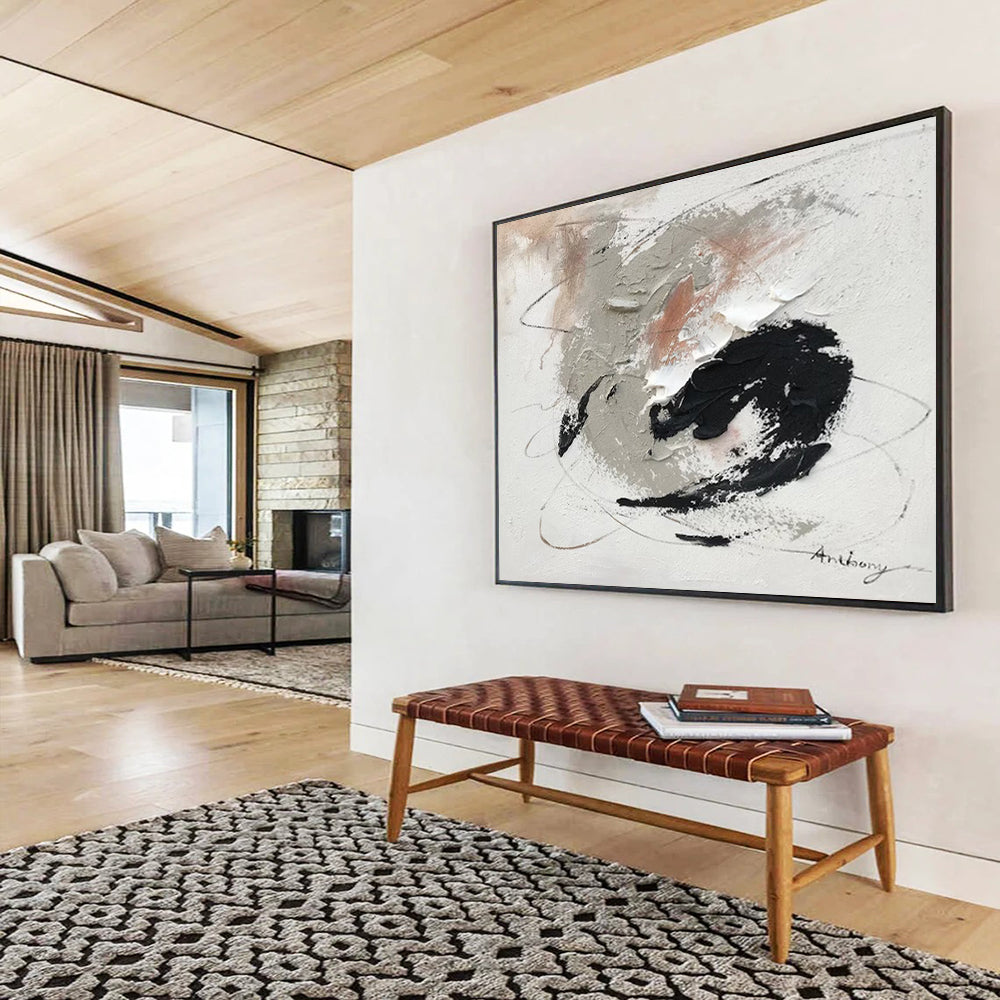 “Gray - Black - White Abstract Swirls” - Expressive Abstract Painting On Canvas PT1564