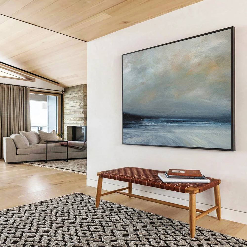 “Moody Seaside Landscape in Cool Tones” - Atmospheric Oil Painting On Canvas PT022