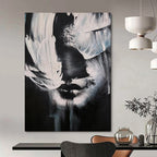 “Monochrome Abstract Face” - Black and White Figurative Painting On Canvas DS331
