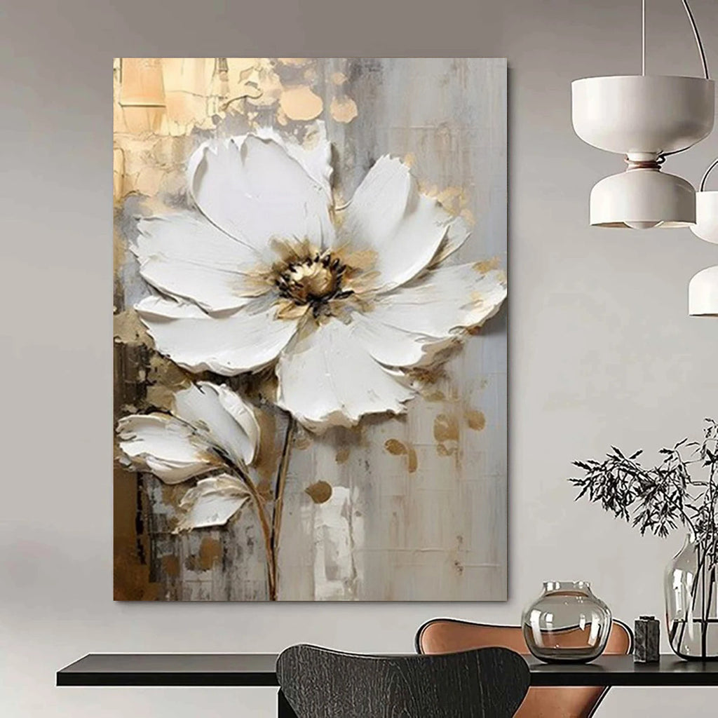 “Textured White Floral” - 3D Floral Abstract Painting On Canvas DS300