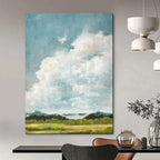 “Fluffy White Clouds Over Green Fields” - Impressionist Sky Painting On Canvas PT1878