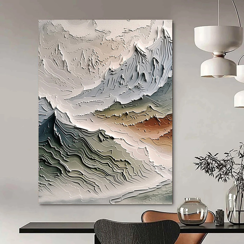 “Multi - colored Textured Mountain Abstract” - Landscape - inspired Relief Painting On Canvas PT0981