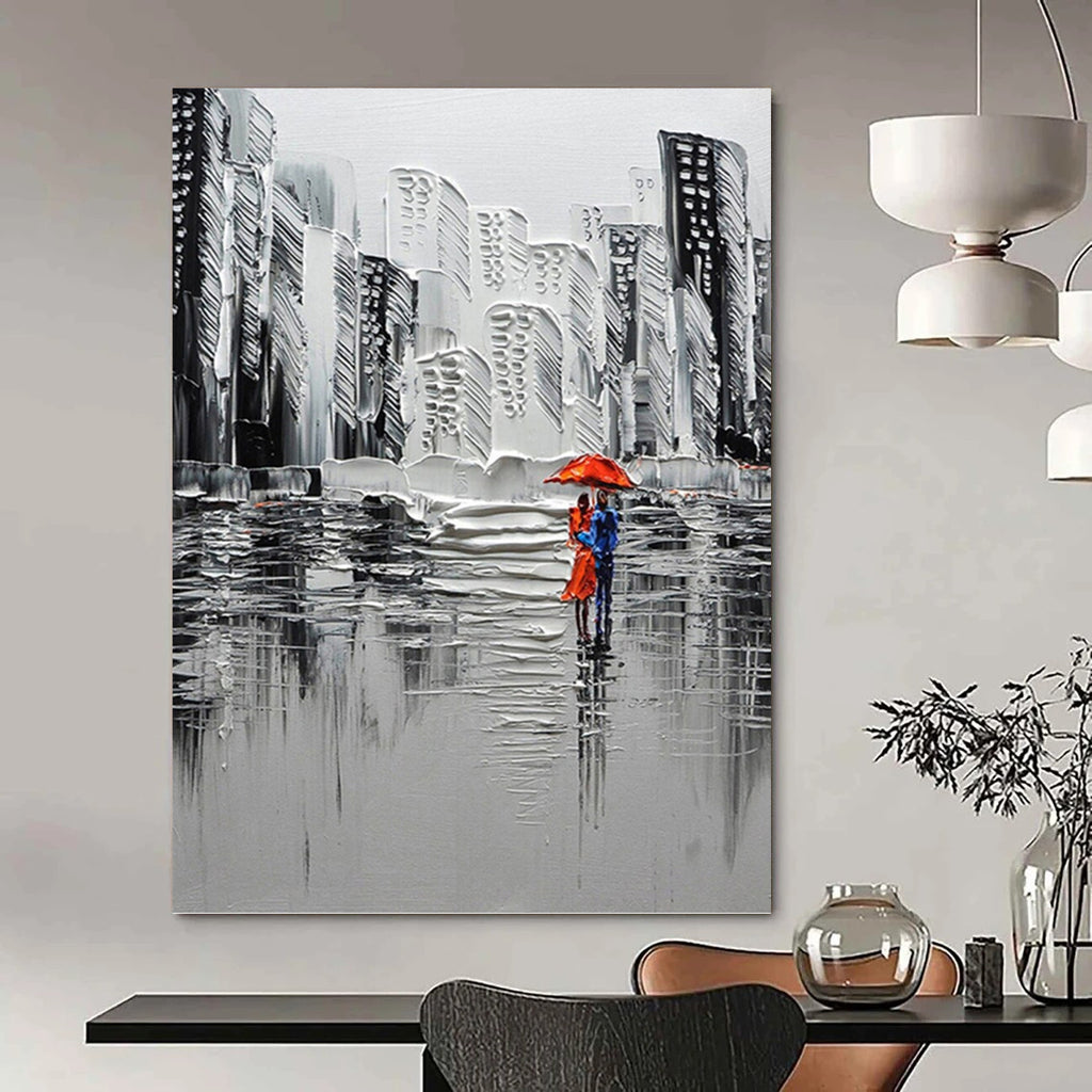 “Monochrome City Lovers” - Urban, Romantic - Styled Painting On Canvas PT1600