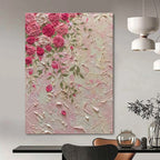 Pink, Green with Textured Roses "Tactile Blooms" Abstract Painting On Canvas PS1450