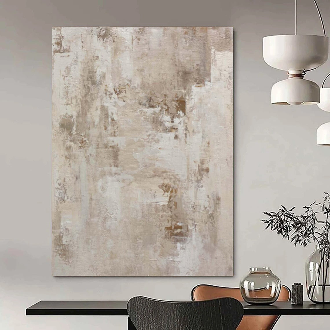 “Beige - Brown Textured Abstract” - Rustic Abstract Painting On Canvas PS0152