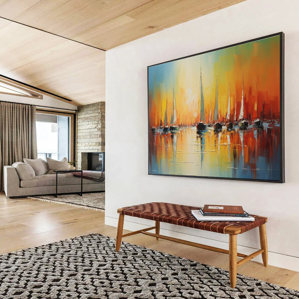 “Impasto Sailboat Sunset” - Impasto Oil Seascape Painting On Canvas DKS864