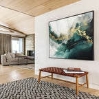 “Teal - Gold Abstract Waves” - Fluid Teal “Ocean Gold” Painting On Canvas PT1616