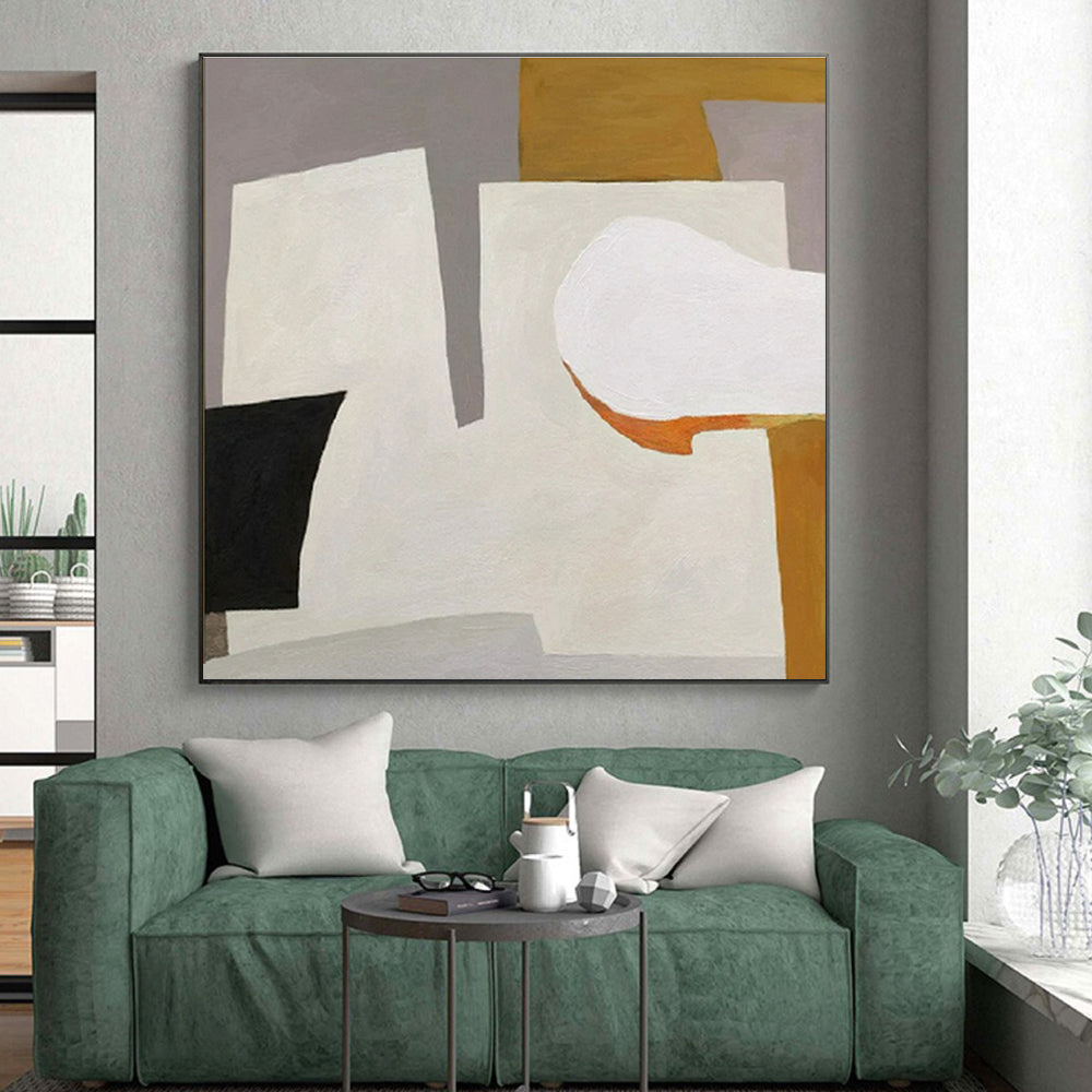 “Pastel Geometric Mix” - Gray, White, Orange, Purple Abstract Geometric Painting On Canvas PS0655