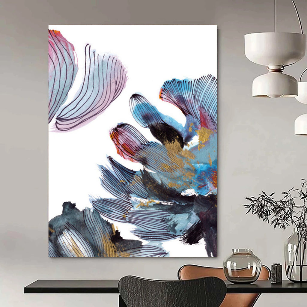 “Colorful Floral Abstraction” - Vibrant Petals with Gold Accents Painting On Canvas DS199