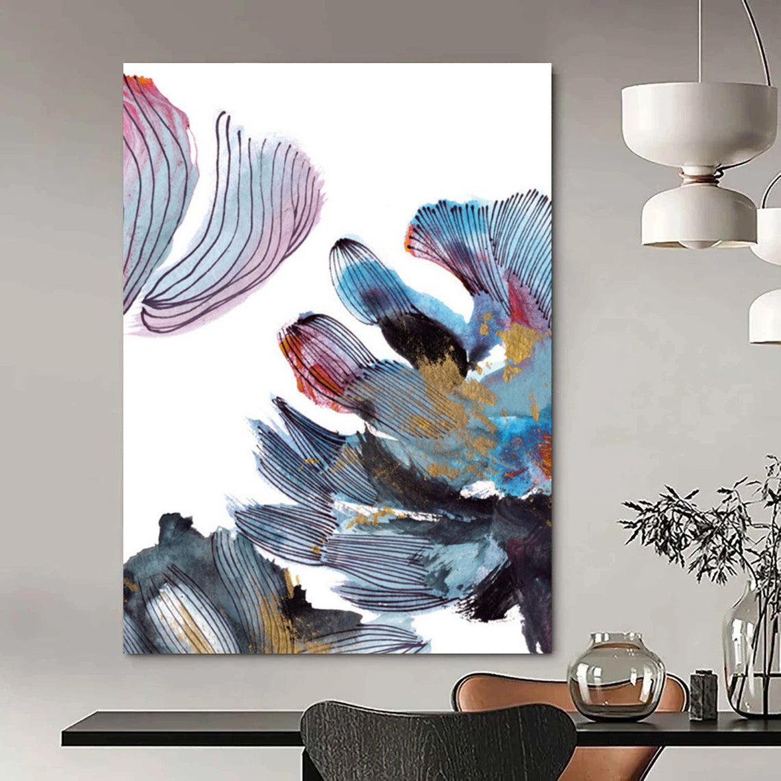 “Colorful Floral Abstraction” - Vibrant Petals with Gold Accents Painting On Canvas DS199