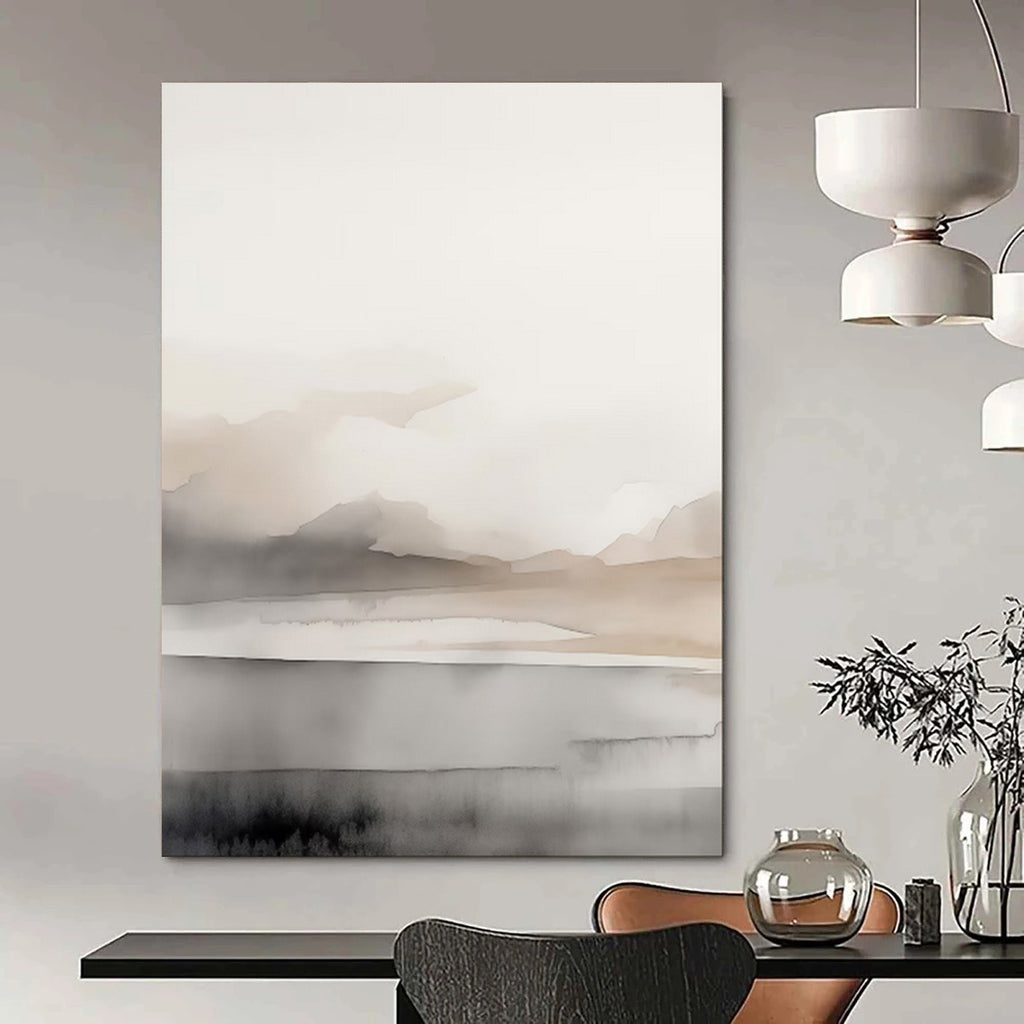 “Ethereal Gray - Beige Watercolor Mountains” - Watercolor Painting On Canvas PT2060