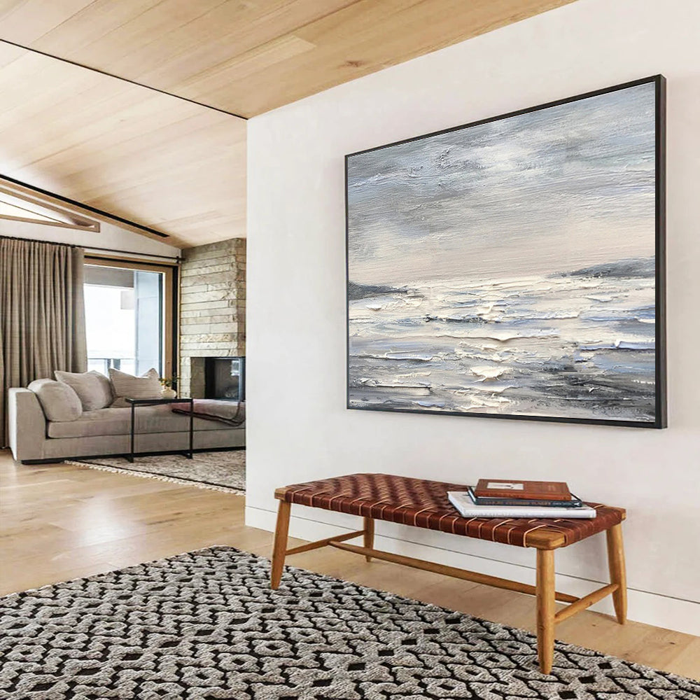 “Monochromatic Seascape” - Monochromatic Landscape Painting, Suitable for Modern Coastal Home & Art - Loving Office DKS630