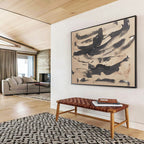 “Ink Wash Abstraction” - Black & Beige Abstract, Minimalist Ink Painting On Canvas DKS735