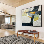 “Geometric Abstract Coastal in Blacks, Whites & Colors” - Modern Cubist - Inspired Oil Painting On Canvas PT038