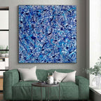 Blue and White Splatters, "Oceanic Chaos" – Action - Painting Abstract On Canvas PS0886