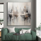 Grey & Beige Abstract Cityscape Painting On Canvas PS0830