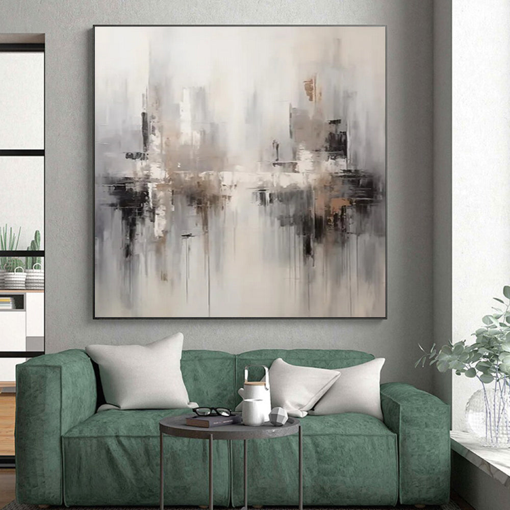 Grey & Beige Abstract Cityscape Painting On Canvas PS0830