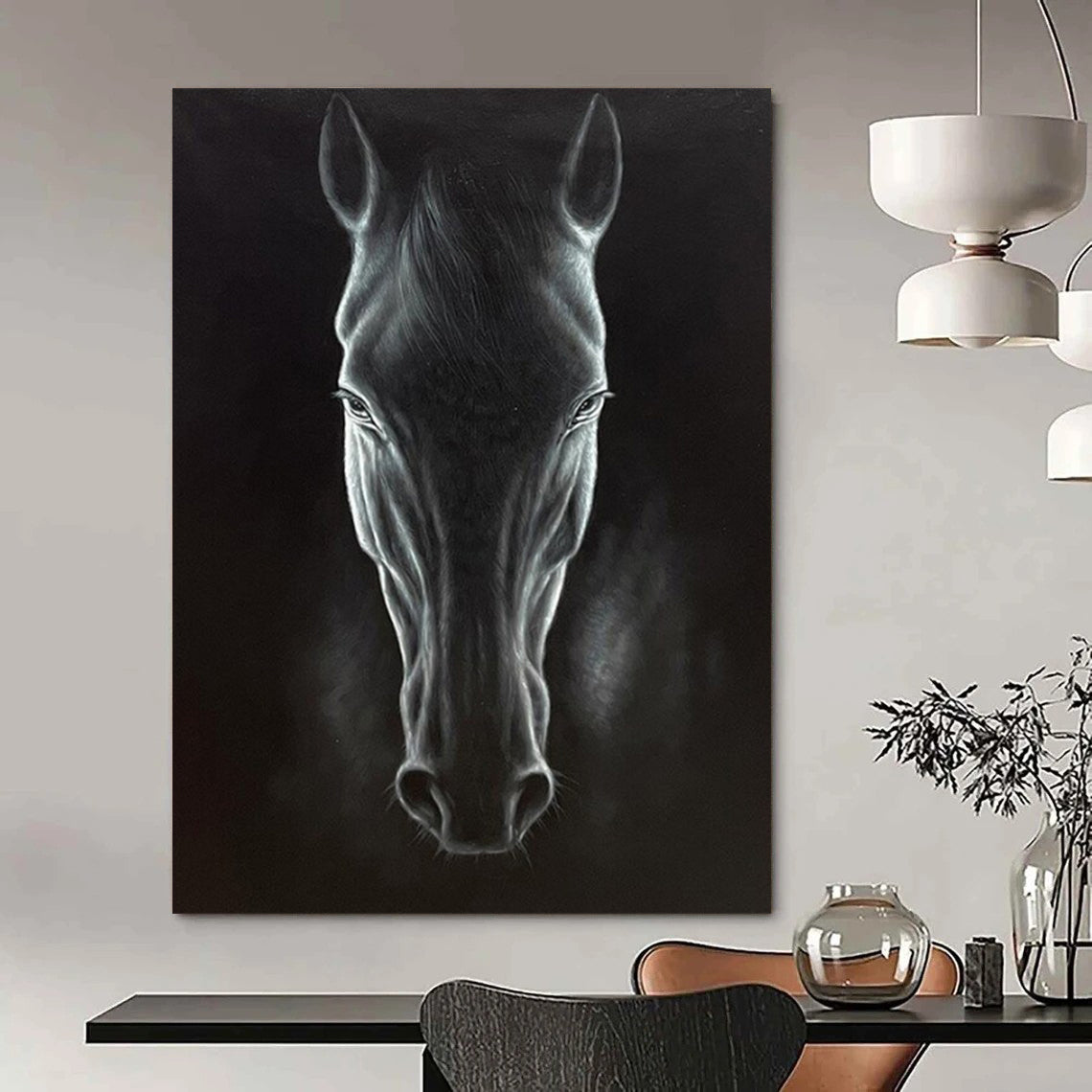 “Realistic Black Horse Portrait” - Hyperrealistic Oil Painting On Canvas PT2177