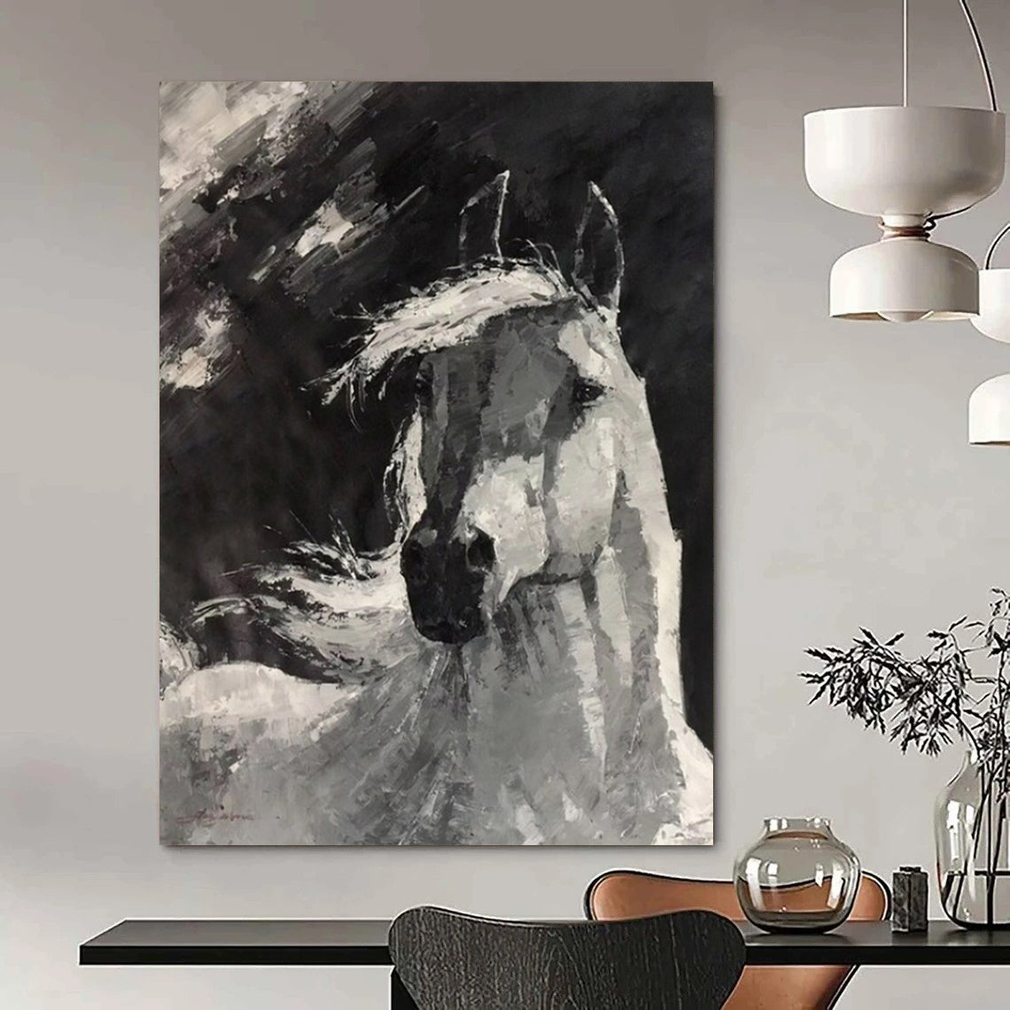 “Monochrome Horse Portrait” - Expressive Acrylic Painting On Canvas PT2183