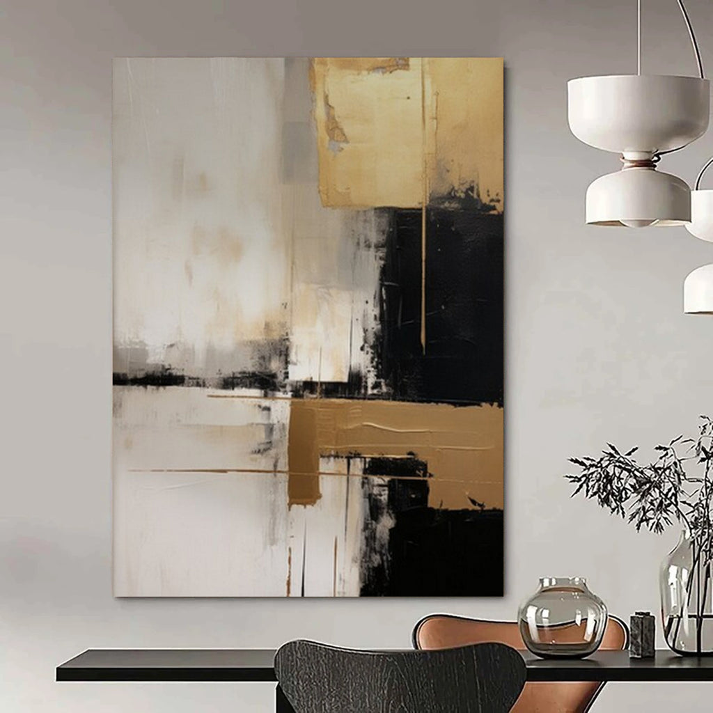 “Gray, Black, and Gold Abstract” - Contemporary Abstract Painting On Canvas PT2251