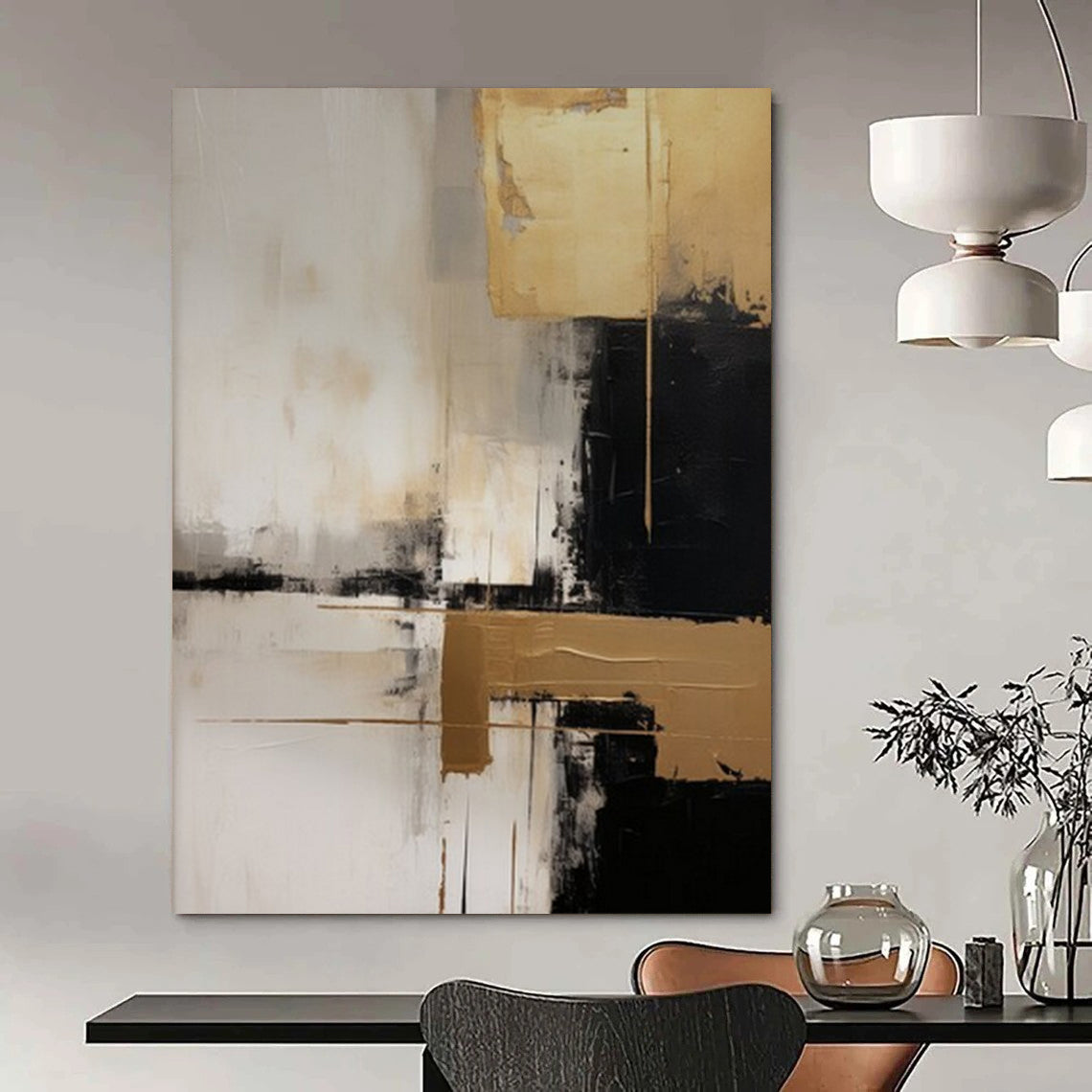“Gray, Black, and Gold Abstract” - Contemporary Abstract Painting On Canvas PT2251