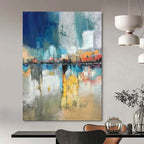 “Blue - Orange Cityscape” - Abstract Impressionist Painting On Canvas PT2331
