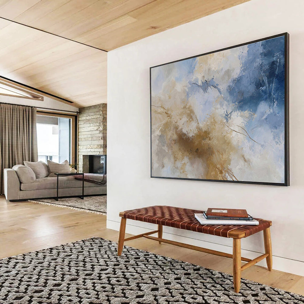 Blue and Beige Abstract Clouds Abstract Landscape Painting On Canvas DKS136