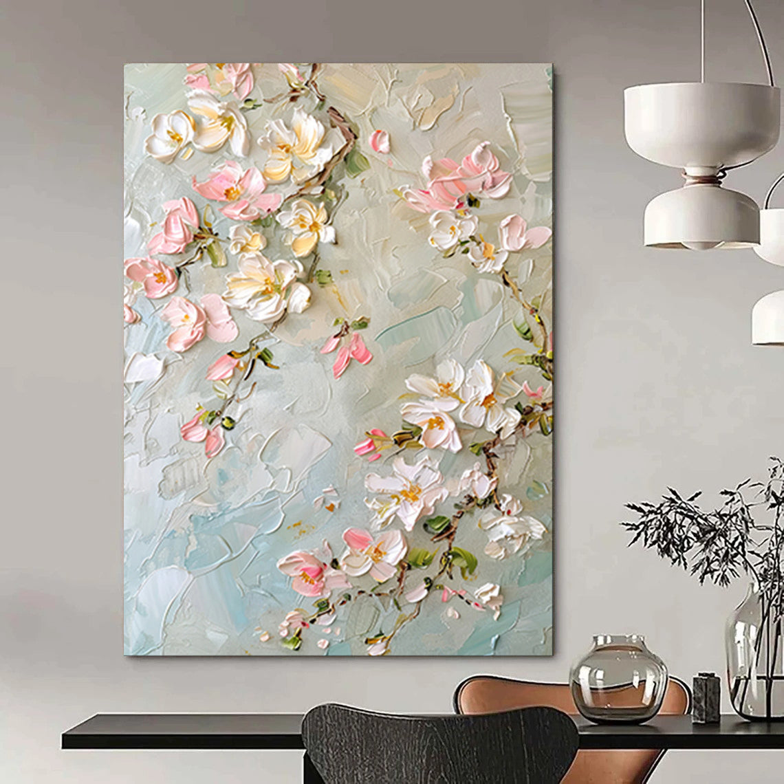 “Textured Pink - White Floral Oil Painting” - Oil Painting On Canvas PT2067