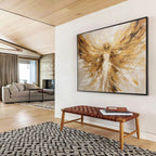 “Golden Angel with Outstretched Wings” - Impasto Figurative Painting On Canvas PT082
