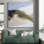 “Blue - White - Gold Wavy Lines Abstract” Painting On Canvas PS0382