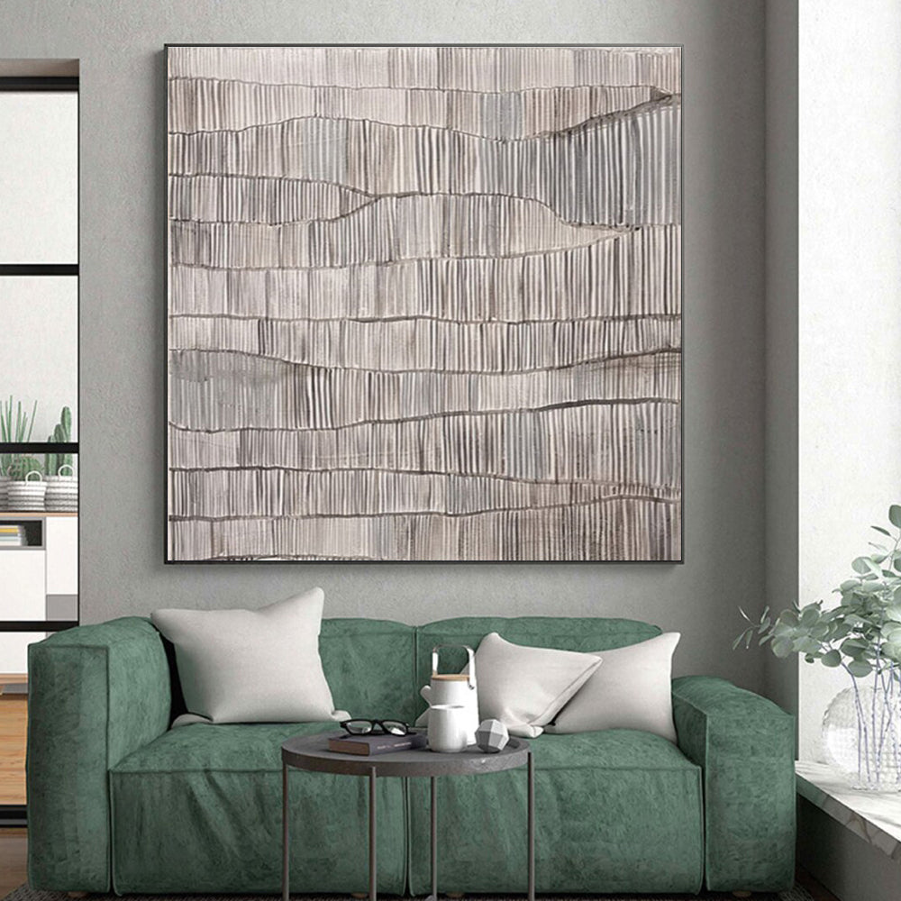“Gray Textured Waves” - Gray Abstract Minimalist Painting On Canvas PS0719