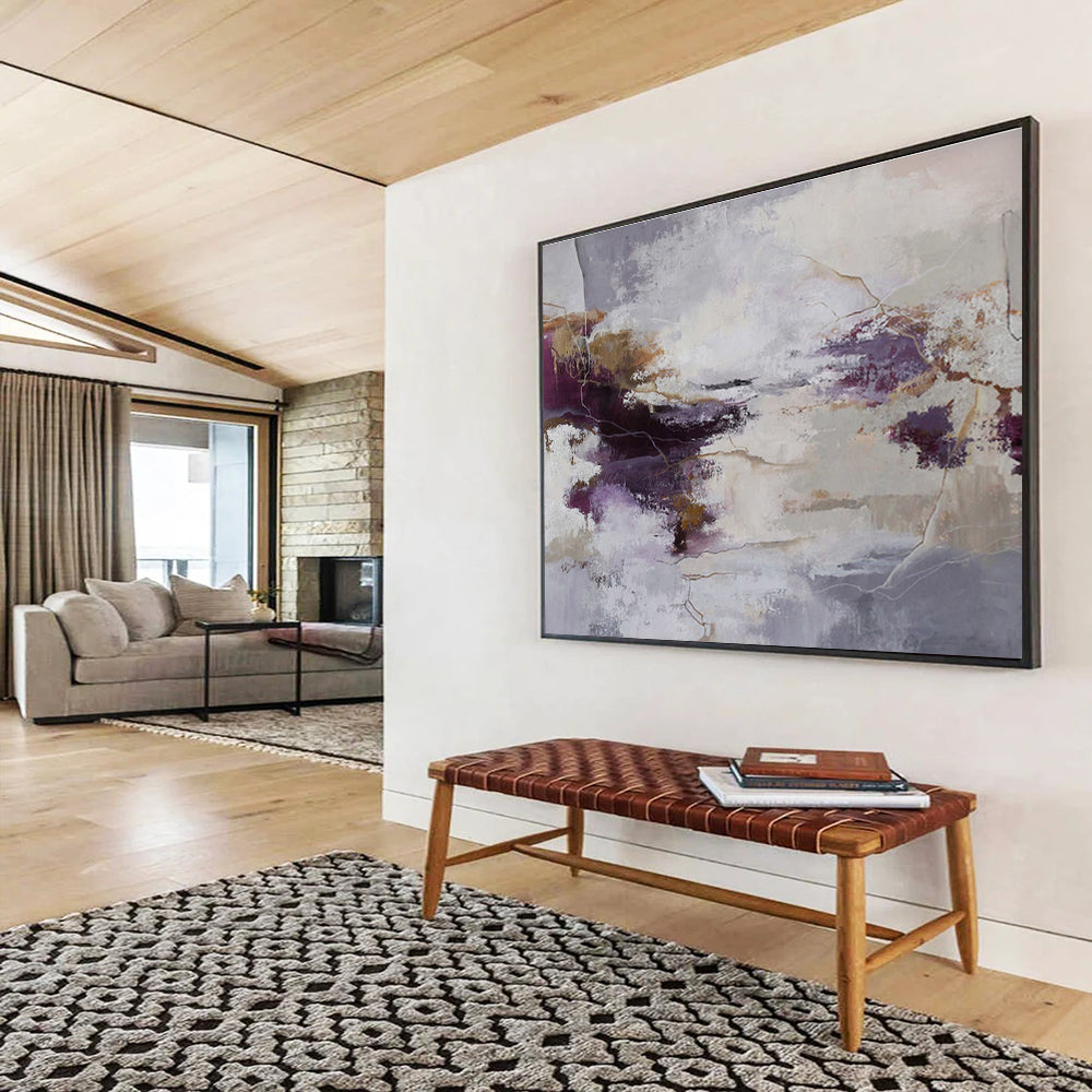 Purple and Grey Abstract Flow Contemporary Abstract Painting On Canvas DKS134