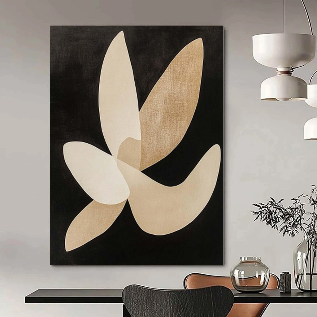 “Black - Beige Organic Shapes” - Artistic Abstract Painting On Canvas PS0138