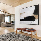 “Black - Beige Minimalist Strokes” - Minimalist Abstract Painting On Canvas PT1563