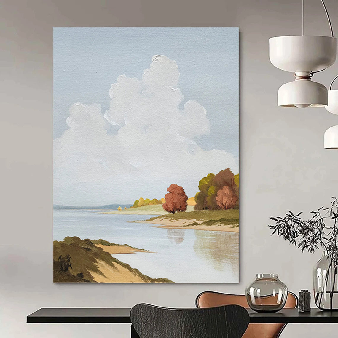 “Tranquil Riverbank in Soft Hues” - Impressionist - Inspired Landscape Painting On Canvas PT1436