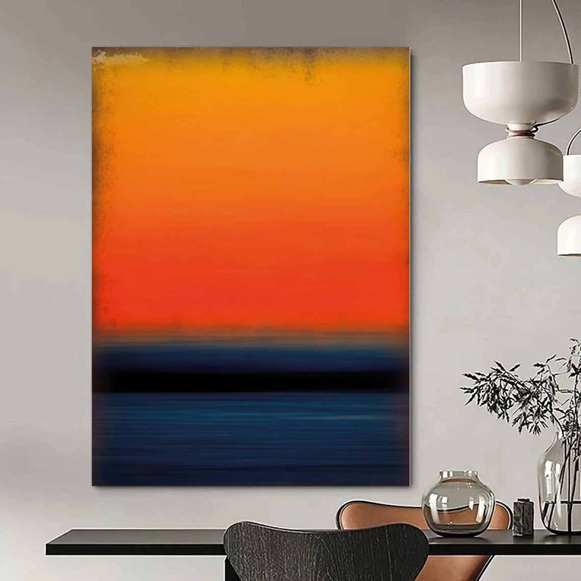 Gradient Orange, Red and Blue with Subtle Textures "Dusk Horizon" Abstract Painting On Canvas PS1183