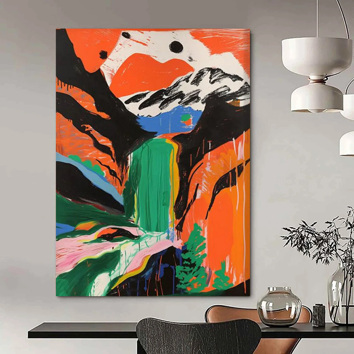 Colorful Canyon: Waterfall of Dreams Painting On Canvas DS105