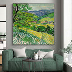 Green Valley, "Mountain Village Greens" – Post - Impressionist Landscape Painting On Canvas PS0881