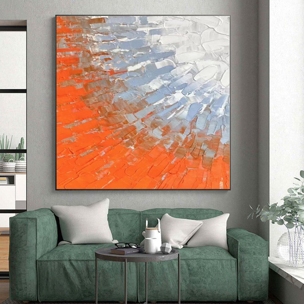 “Orange & Blue Textured Strokes” - Textured Abstract Painting On Canvas PS0405