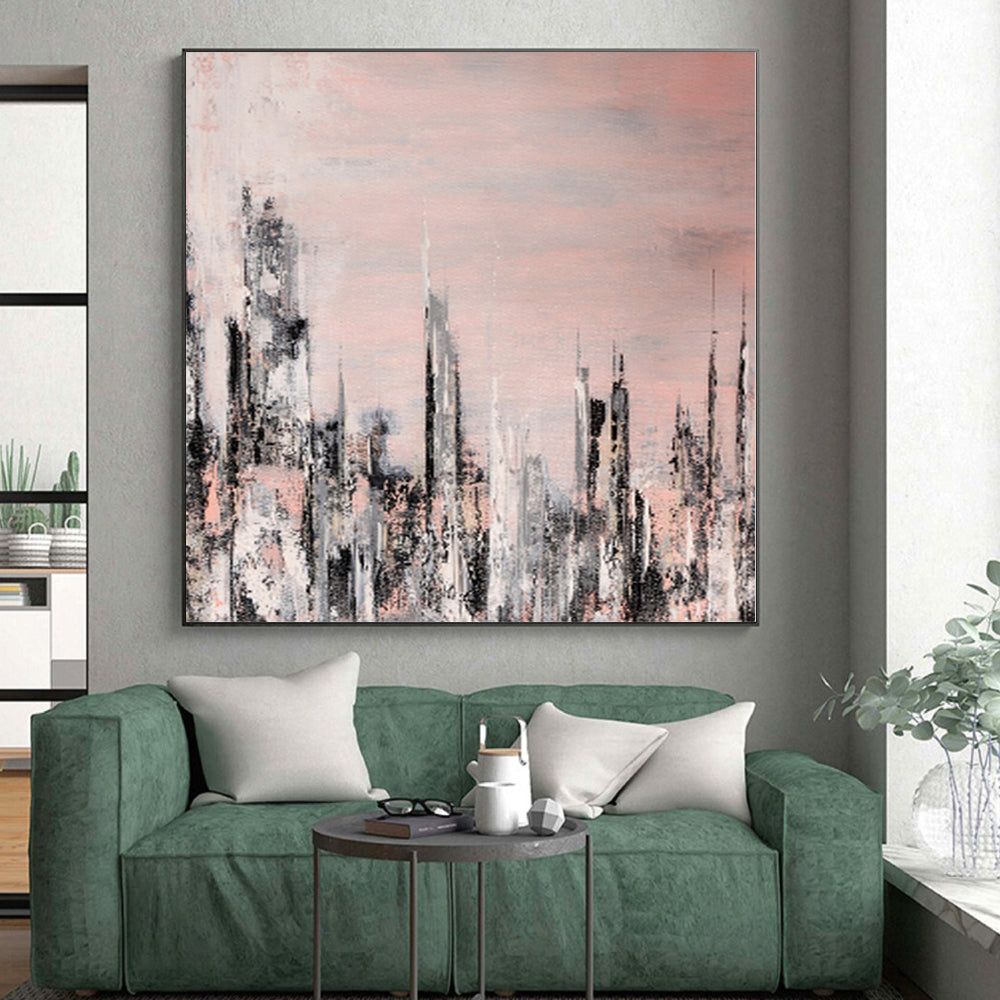 “Urban Blush Abstract” - Cityscape Abstract Painting On Canvas PS0061