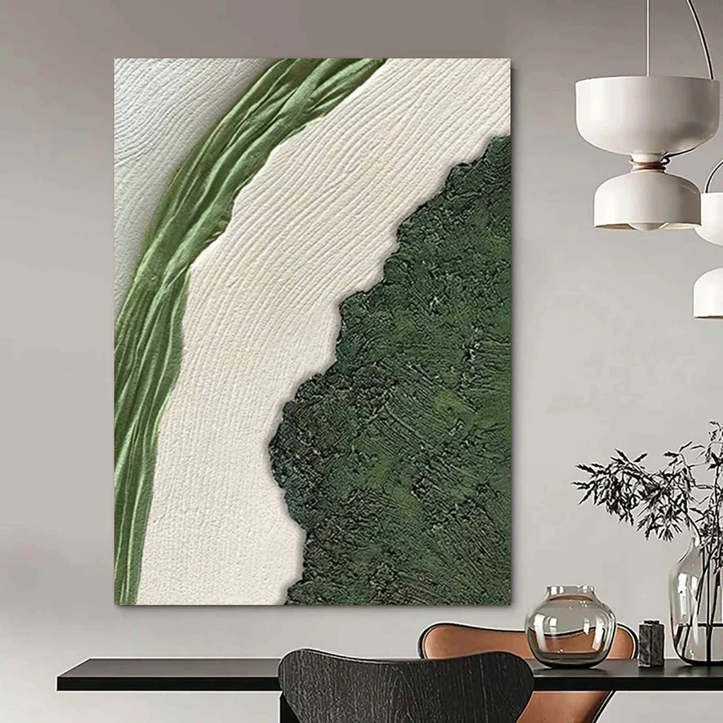 “Green & White Textured Abstract” - Nature - Inspired Abstract Painting On Canvas DS316